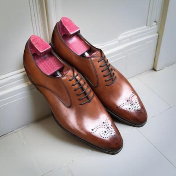 Handmade Brown Leather Oxford Shoes for Men Classic Formal Dress Shoes