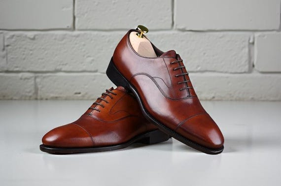 Premium Brown Oxford Shoes Handmade Leather Formal Wedding Office Business Dress Footwear