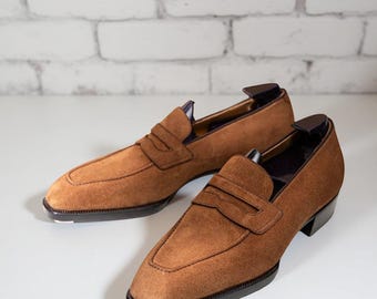 Men’s Brown Suede Leather Loafers Handmade Slip-On Casual And Dress Shoes Soft Comfortable Footwear