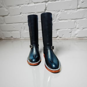 Handmade Black Leather Engineer Boots: Vintage Motorcycle Biker Style