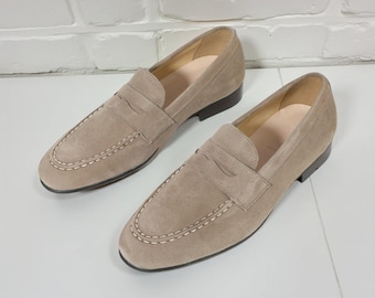 Men's Handmade Suede Leather Penny Loafers: Men's Formal Slip-On Shoes
