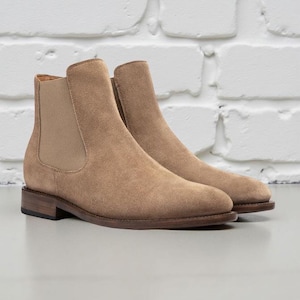 Handmade Suede Chelsea Boots: Beige Leather Ankle Boots