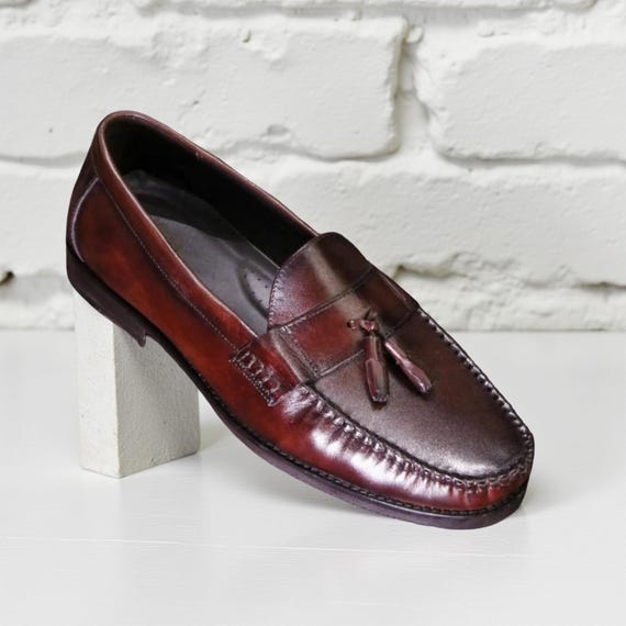 Classic Dark Brown Leather Tassel Loafers Moccasins‎ Dress Shoes Handmade Dark Brown Leather Tassel Loafers: Men main image 3