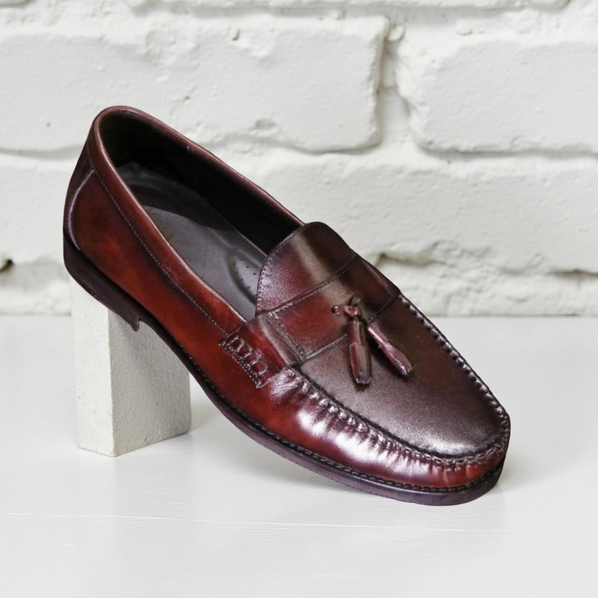 Elegant Brown Leather Tassel Slip-On Loafers Alden Tassel Loafers - Dark Brown Calfskin – Old House  main image 2