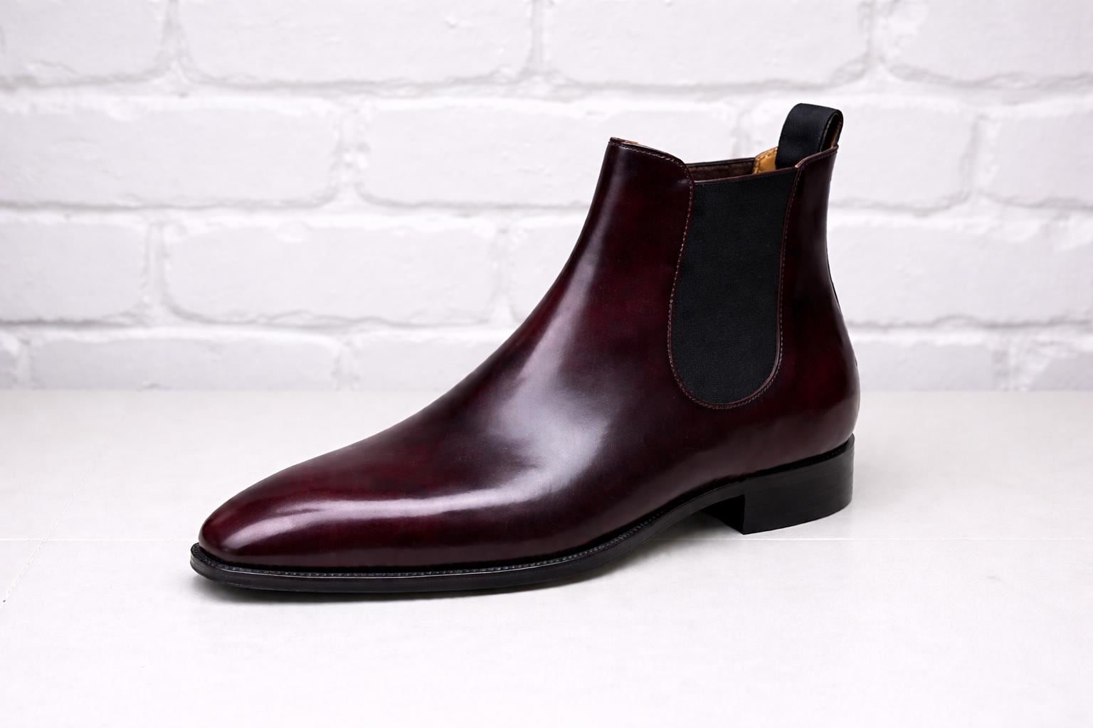 Men Burgundy Leather Chelsea Boots Handmade Slip On Ankle Boots Formal Dress Shoes