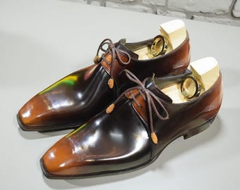 Men's Handmade Brown Patina Derby Shoes for Men italian style shoes