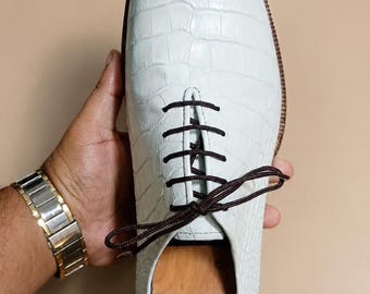 Handmade Grey Crocodile Embossed Leather Oxford Shoes | Men’s Formal Dress Shoes