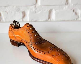 Handmade Brown Leather Oxford Wingtip Brogue Shoes: Formal Dress Shoes