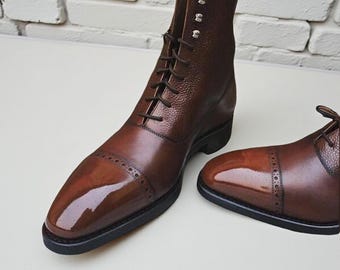 Brown Leather Lace-Up Ankle Boots Men’s Handmade Classic Boots