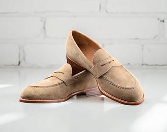Handmade Suede Leather Penny Loafers Men’s Classic Slip-On Dress Shoes