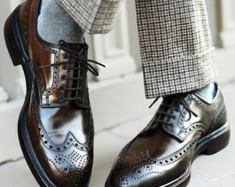 Men’s Brown Leather Brogue Shoes Handmade Formal Lace Up Dress Shoes