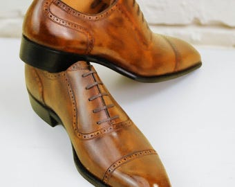 Handmade Men’s Brown Oxford Shoes Leather Cap Toe Dress Shoes