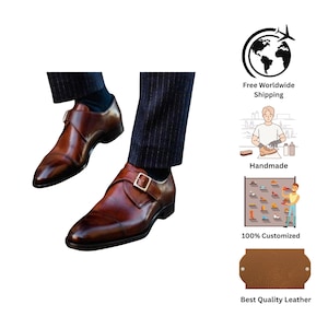 Men’s Green Crocodile Double Monk Strap Shoes Handmade Luxury Leather Shoes image 4