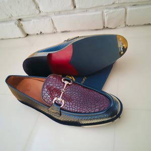 Men’s Luxury Handmade Bit Loafers Dual-Tone Snake Pattern Leather Shoes Formal And Party Wear