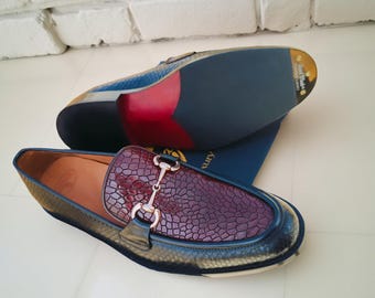 Men’s Luxury Handmade Bit Loafers Dual-Tone Snake Pattern Leather Shoes Formal And Party Wear