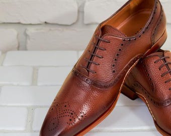 Handmade Brown Oxford Wingtip Brogue Shoes  Men’s Leather Dress Shoes