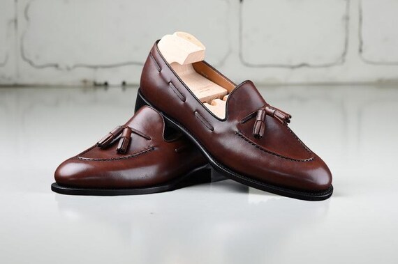 Handmade Brown Leather Tassel Loafers: Men's Formal Wedding Dress Shoes