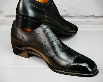 Handmade Black Leather Oxford Brogue Shoes: Men's Formal Dress Footwear