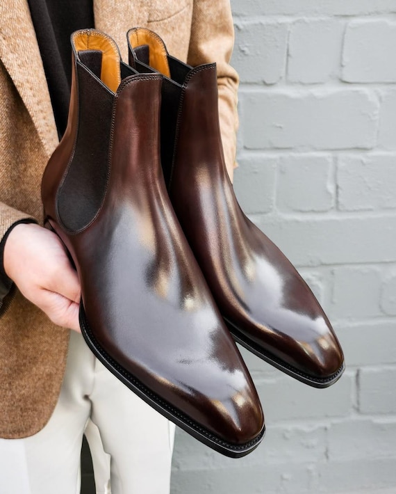 Men\'s Brown Leather Chelsea Ankle Boots Slip On Dress Shoes Amazon.com | ArcBrothers Mens Chelsea Boots,Slip-on Formal  main image 3