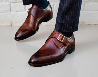 Handmade Leather Monk Strap Dress Shoes: Vintage Style Formal Footwear