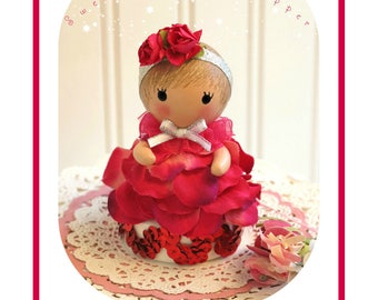 Valentine Cake Topper Girl, 1er anniversaire fille, élégante fille cadeau de douche de bébé, topper de gâteau de pétale de fleur, rose de shabby, fille chic d’enfant en bas âge