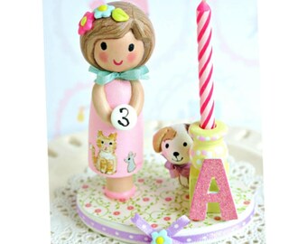 Birthday Candle, First Birthday Girl , Finger Puppet Cake Topper, Little Girl Party, Girl Gift, Second Birthday, 3rd Birthday, 4th Birthday