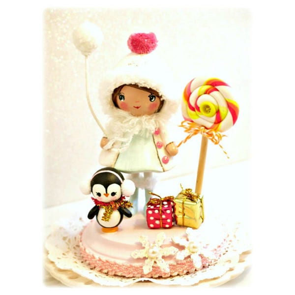 Onederland Girl, Birthday Cake Topper, Winter Wonderland Party, First Birthday, Little Girl Keepsake, Penguin Cake Topper, Unique, Handmade