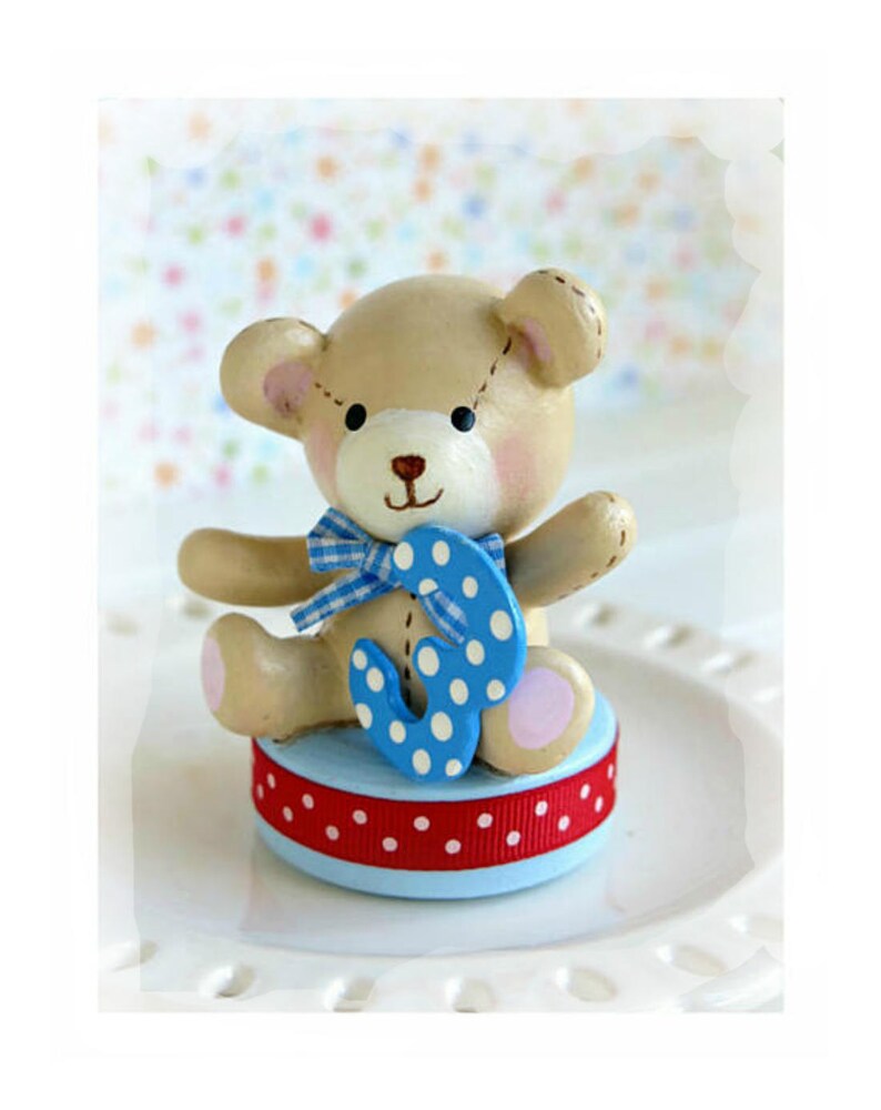 Teddy Bear Cake Topper, First Birthday Boy, Bear Cake Topper, 2nd Birthday Topper, Baby Shower Cake Topper, Teddy Bear Party image 1