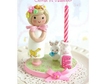 Candle Cake Topper, Birthday Candle, First Birthday Girl, Finger Puppet Cake Topper, Little Girl Second Birthday,Third Birthday,4th Birthday