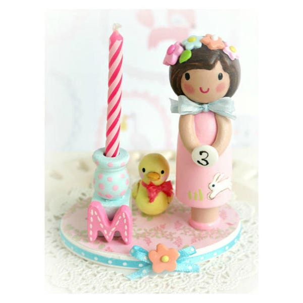 First Birthday Girl , Finger Puppet Cake Topper, Little Girl Party, Girl Gift, Second Birthday, 3rd Birthday, 4th Birthday, Birthday Candle