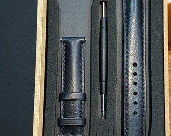 Black Vegetable–Tanned Leather Watch Strap, Handmade Leather Watch band,personal watch strap, Custom all size 23mm 22mm 21mm 19mm 18mm.