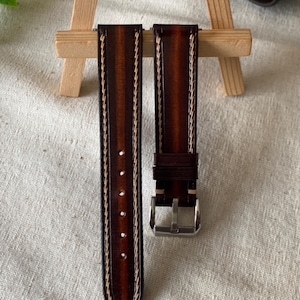Custom Vegetable–Tanned Patina Leather Watch Strap, Handmade Leather Watch band,personal watch strap,Custom all size 23mm22mm21mm19mm18mm...