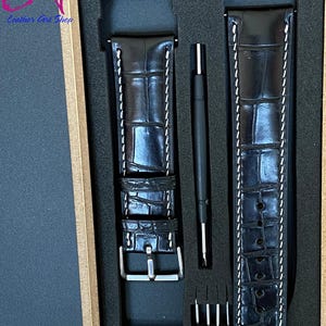 Black Alligator Leather Watch Strap, Handmade Alligator Watch Strap , Premium Watch Band, Custom all size 24mm 23mm 22mm 21mm 19mm 18mm...