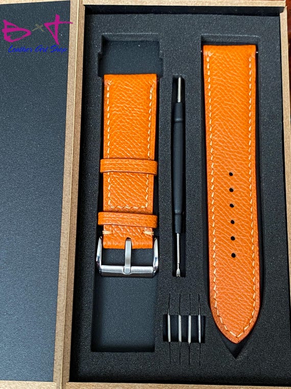 Orange Epsom Lederarmband, handgefertigtes Lederarmband