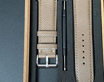 Gray Epsom Leather Watch Strap, Hand-Stitched Calfskin Lined Watchband.