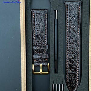 Dark Brown Ostrich Leg Leather Watch Strap,High Quality Handmade Leather Watch Strap, Custom all size 24mm 23mm 22mm 21mm 19mm 18mm...