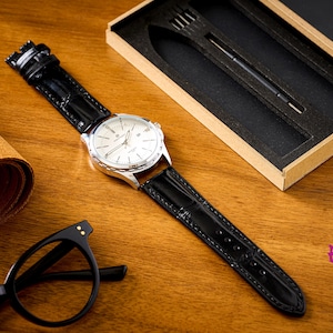Black Alligator Leather Watch Strap, Handmade Alligator Watch Strap , Premium Watch Band, Custom all size 24mm 23mm 22mm 21mm 19mm 18mm...
