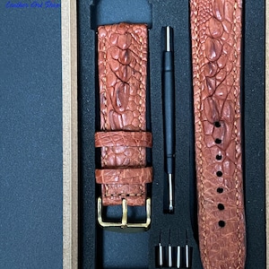 Reddish Brown Alligator Leather Watch Strap, Handmade Alligator Watch Strap , Custom all size 24mm 23mm 22mm 21mm 19mm 18mm.