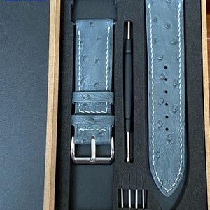 Grey Ostrich Leather Watch Strap, Handmade Leather Watch band,personal watch strap, Custom all size 24mm 23mm 22mm 21mm 19mm 18mm.