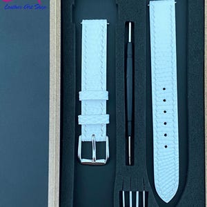Custom White Lizard Leather Watch Strap, Handmade Leather Watch band,personal watch strap, Custom all size 24mm 23mm 22mm 21mm 19mm 18mm.