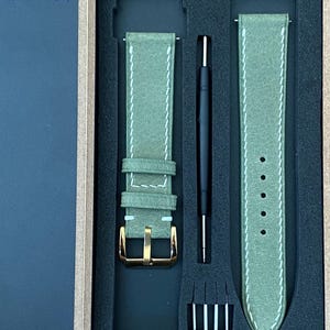 Moss Grün Leder Uhrenarmband, Hochwertiges Handgemachtes Leder Uhrenarmband, Personalisiertes Uhrenarmband, 23 mm 22 mm 21 mm 20 mm 18 mm