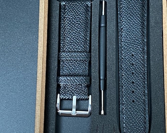 Black Epsom Leather Watch Strap, Handmade Leather Watch band, personal watch strap, Custom all size 24mm 23mm 22mm 21mm 19mm 18mm.