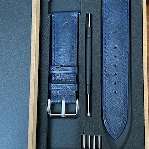 Navy Blue Ostrich Leather Watch Strap, Handmade Leather Watch band,personal watch strap, Custom all size 24mm 23mm 22mm 21mm 19mm 18mm...