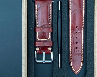 IWC用ハンドメイドダークグリーンヌバックアリゲーターレザーウォッチ