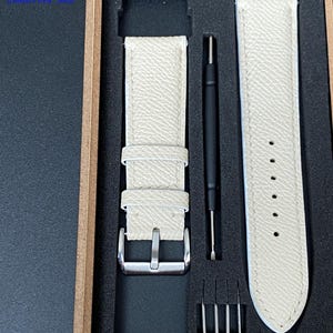 White Epsom Leather Watch Strap, Handmade Leather Watch band, personal watch strap, Custom all size 24mm 23mm 22mm 21mm 19mm 18mm...