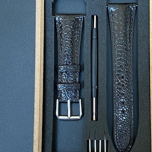 Black Ostrich Leg Leather Watch Strap,High Quality Handmade Leather Watch Strap, Custom all size 24mm 23mm 22mm 21mm 19mm 18mm.