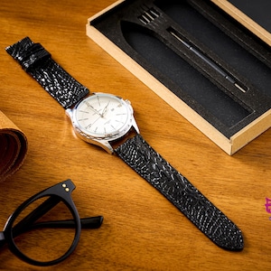 Black Alligator Leg Leather Watch Strap, Handmade Alligator Watch Strap , Premium Watch Band, Custom all size 24mm23mm22mm 21mm 19mm 18mm...