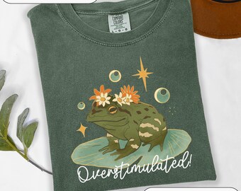 Overstimulated Frog Print Shirt, Grumpy Frog Self Care, Tired Parents Gift