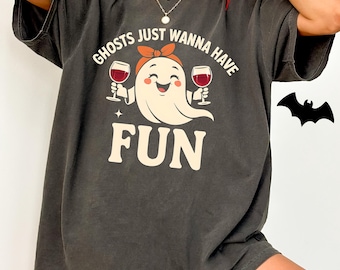 Camisa de Halloween con colores cómodos y fantasmas, linda camisa de fantasmas, camisa de Halloween para mujer, linda camisa de otoño, camisa de temporada espeluznante, regalo para Halloween