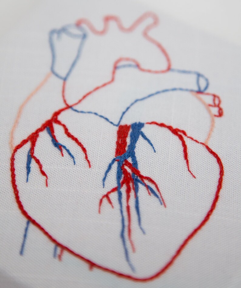 Embroidered anatomically correct heart  etsy Embroidered anatomically correct heart  etsy